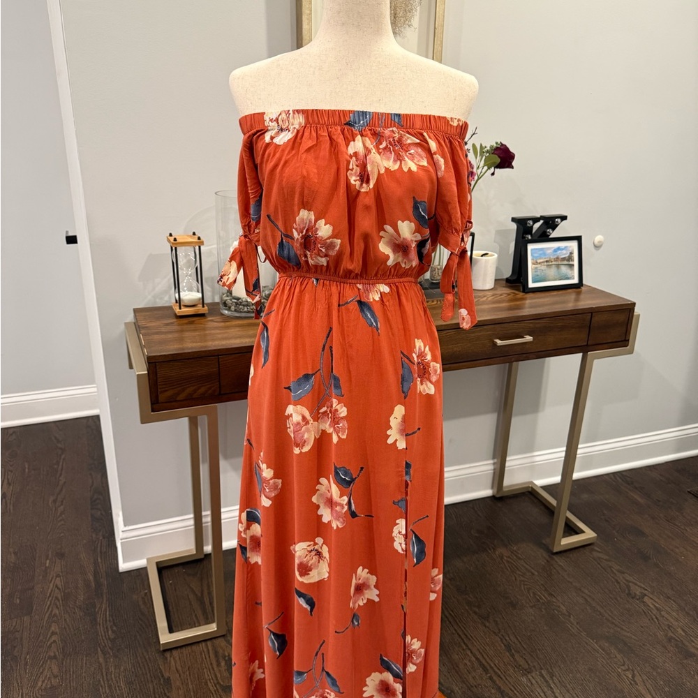Floral Off-Shoulder Dress in Orange